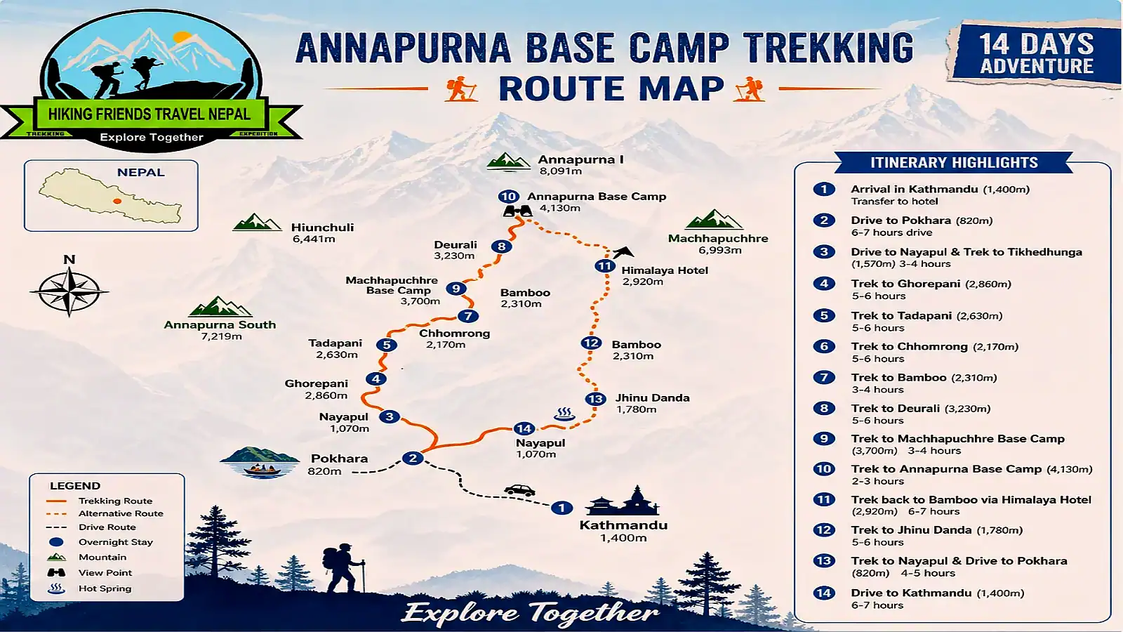 Annapurna Base Camp Trekking Tour in Nepal map
