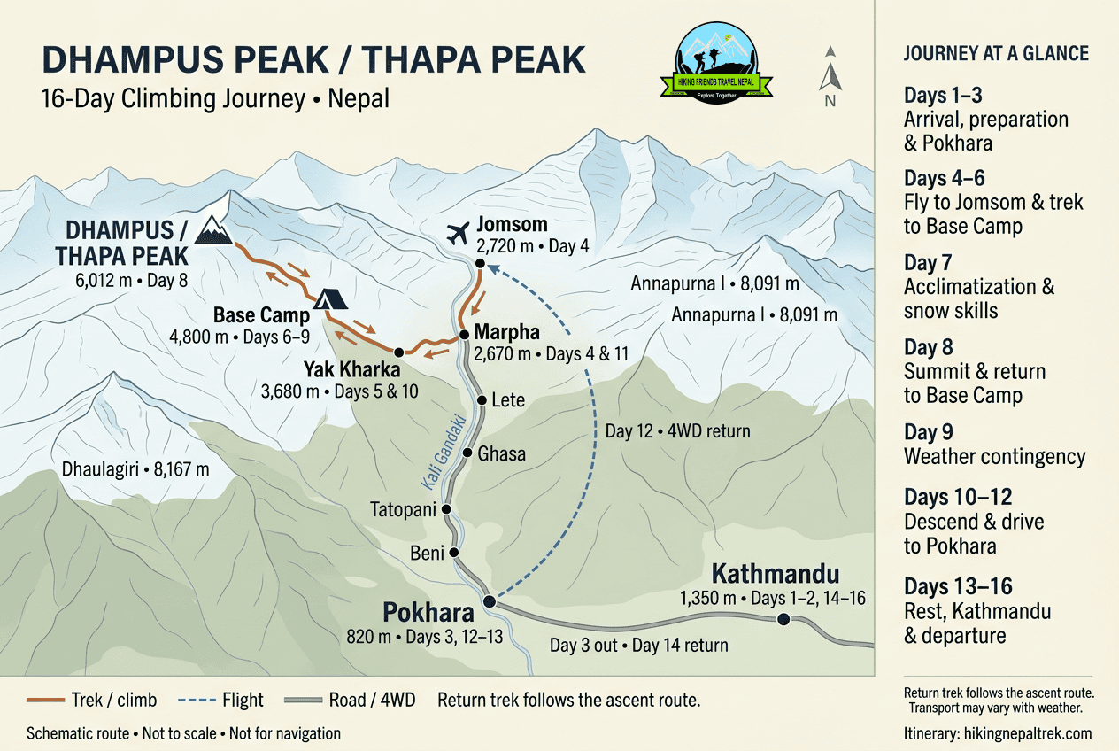 DHAMPUS PEAK (THAPA PEAK) CLIMBING — 16 DAYS map