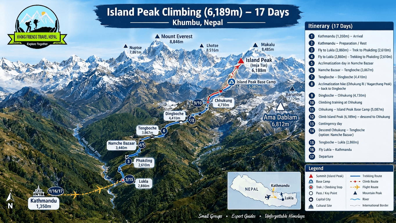 Island Peak Climbing(6,189m) – 17 Days map